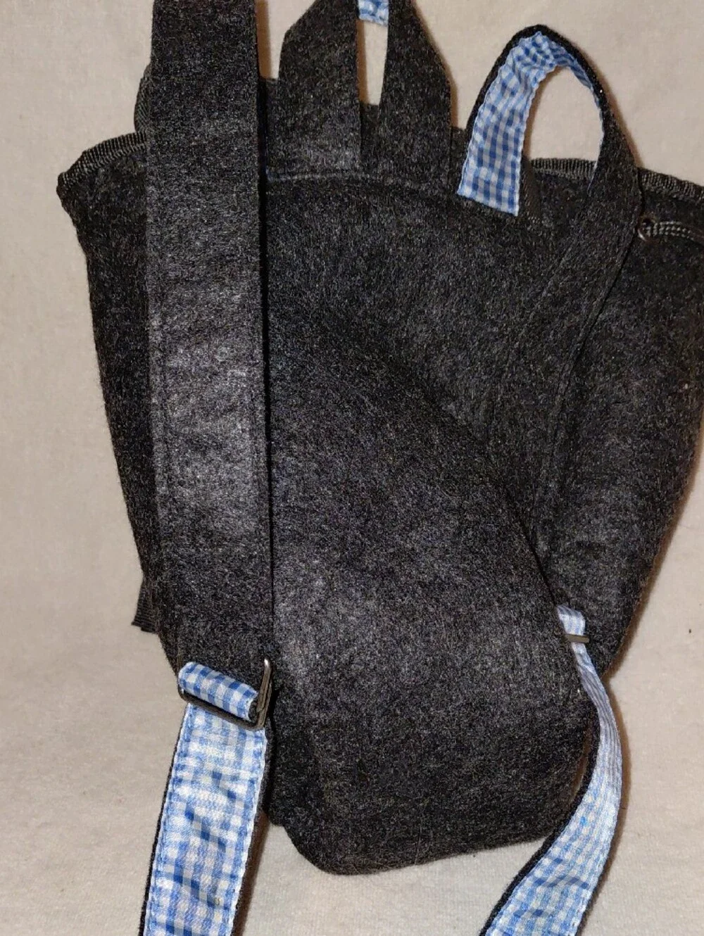 Dallmayr Dark Grey Waterproof Lined Felt Backpack W/ Blue Gingham Lining
